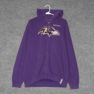 Baltimore Ravens Hoodie Mens L Purple Full Zip Fleece Lined AFC Patch NFL